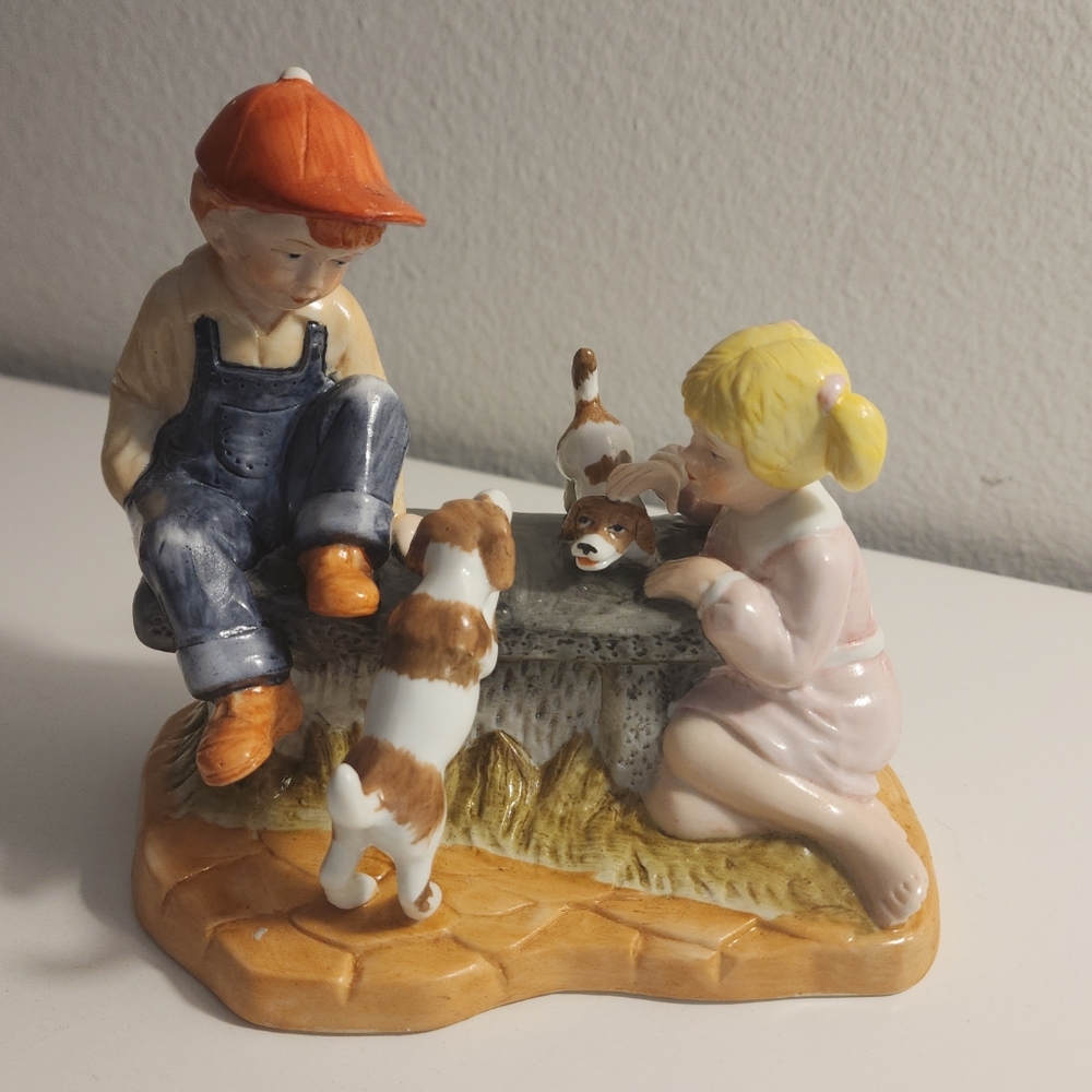 Vintage 1991 Paul Sebastian Collectible Figurine Girl and Boy With Dogs by Meico